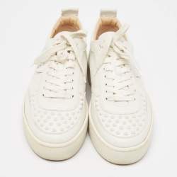 Pre Owned Christian Louboutin White Leather Studded Accents Sneakers Size 43.5