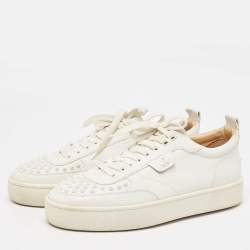 Pre Owned Christian Louboutin White Leather Studded Accents Sneakers Size 43.5