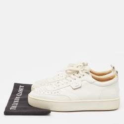 Pre Owned Christian Louboutin White Leather Studded Accents Sneakers Size 43.5