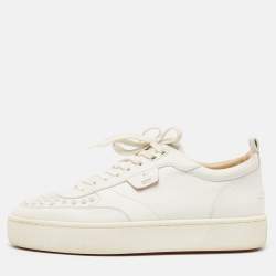 Pre Owned Christian Louboutin White Leather Studded Accents Sneakers Size 43.5