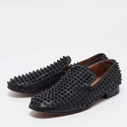 Christian Louboutin Black Leather Roller Boat Spiked Smoking Slippers Size 41.5 