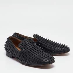 Christian Louboutin Black Leather Roller Boat Spiked Smoking Slippers Size 41.5 