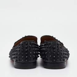 Christian Louboutin Black Leather Roller Boat Spiked Smoking Slippers Size 41.5 