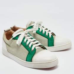 Christian Louboutin Green/White Suede and Canvas Louis Junior Sneakers Size 45