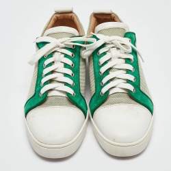 Christian Louboutin Green/White Suede and Canvas Louis Junior Sneakers Size 45