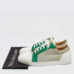 Christian Louboutin Green/White Suede and Canvas Louis Junior Sneakers Size 45