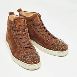 مملوكة مسبقًا Christian Louboutin Brown Suede Lou Spikes Sneakers Size 44