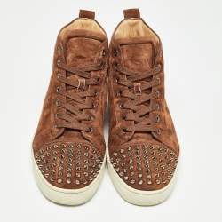 مملوكة مسبقًا Christian Louboutin Brown Suede Lou Spikes Sneakers Size 44