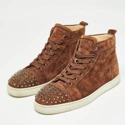 مملوكة مسبقًا Christian Louboutin Brown Suede Lou Spikes Sneakers Size 44