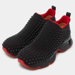 Christian Louboutin Black Neoprene Spike Sock Slip On Sneakers Size 41