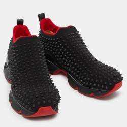 Christian Louboutin Black Neoprene Spike Sock Slip On Sneakers Size 41