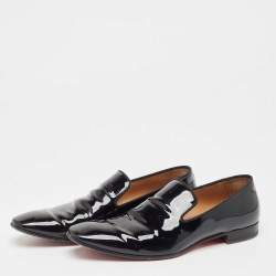 Christian Louboutin Black Patent Leather Dandelion Smoking Slippers Size 43