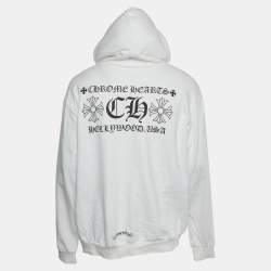 Pre Owned Chrome Hearts White Embroidered Patch Jersey Drawstring Hoodie XL