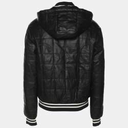 Class by Roberto Cavalli Dark Brown Faux Leather Logo Embroidered Removable Hoodie Jacket M