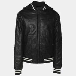 Class by Roberto Cavalli Dark Brown Faux Leather Logo Embroidered Removable Hoodie Jacket M