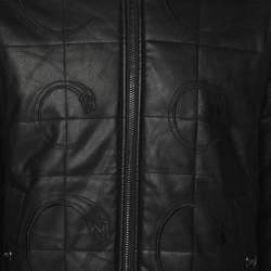 Class by Roberto Cavalli Dark Brown Faux Leather Logo Embroidered Removable Hoodie Jacket M