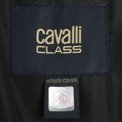 Class by Roberto Cavalli Dark Brown Faux Leather Logo Embroidered Removable Hoodie Jacket M