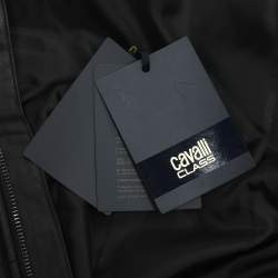 Class by Roberto Cavalli Dark Brown Faux Leather Logo Embroidered Removable Hoodie Jacket M