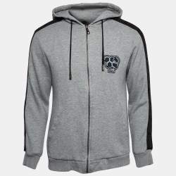 Class by Roberto Cavalli Grey Applique Cotton Zip-Up Hoodie L