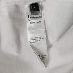 Pre Owned تي شيرت كروه عنق قطن أبيض/ذهبي من Class باي روبيرتو كافالي مقاس كبير (لارج)