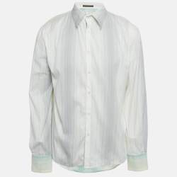 Pre Owned Class by Roberto Cavalli White Stripe Cotton Embroidery Detail Button Front Shirt XXL