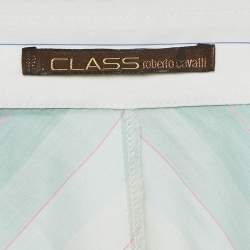 Pre Owned Class by Roberto Cavalli White Stripe Cotton Embroidery Detail Button Front Shirt XXL