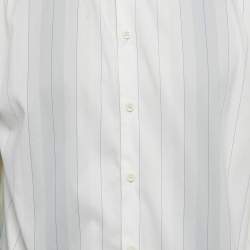 Pre Owned Class by Roberto Cavalli White Stripe Cotton Embroidery Detail Button Front Shirt XXL