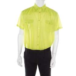 Class by Roberto Cavalli Neon Green Cotton Button Front Shirt XXL