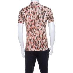 مملوكة مسبقًا Class by Roberto Cavalli Brown Ikkat Leopard Print Cotton Polo T-Shirt S