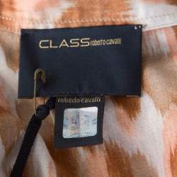Class by Roberto Cavalli Brown Ikkat Leopard Print Cotton Short Sleeve Shirt S