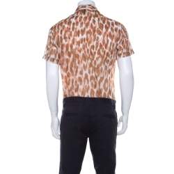 Class by Roberto Cavalli Brown Ikkat Leopard Print Cotton Short Sleeve Shirt S