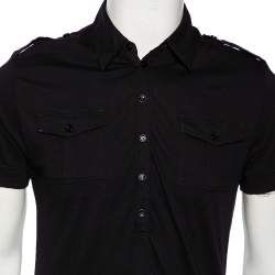 مملوكة مسبقًا تي شيرت بولو كلاس باي روبرتو كافالي قطن أسود جيب سفاري مقاس وسط (ميديوم)
