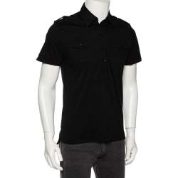 مملوكة مسبقًا تي شيرت بولو كلاس باي روبرتو كافالي قطن أسود جيب سفاري مقاس وسط (ميديوم)