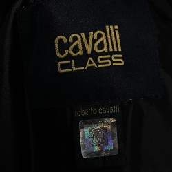 Cavalli Class Black Embroidered Faux Leather Zip Front Hooded Jacket M