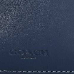 Pre Owned Coach Navy Blue Signature Denim and Leather Card Holder