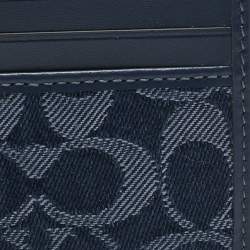 Pre Owned Coach Navy Blue Signature Denim and Leather Card Holder