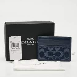 Pre Owned Coach Navy Blue Signature Denim and Leather Card Holder