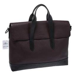 Coach Burgundy/Black Leather Hamilton Portfolio Briefcase              