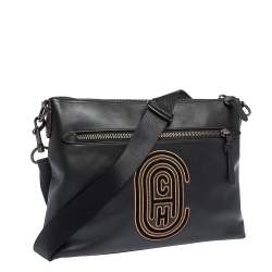 Coach Black Logo Patch Leather Rivington Messenger Bag