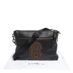 Coach Black Logo Patch Leather Rivington Messenger Bag