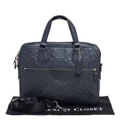 Coach Dark Blue Coated Canvas Hudson Slim Laptop Bag