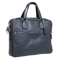 Coach Dark Blue Coated Canvas Hudson Slim Laptop Bag