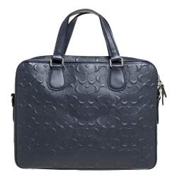 Coach Dark Blue Coated Canvas Hudson Slim Laptop Bag