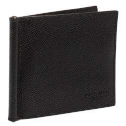 Coach Black Leather Money Clip Bifold Wallet