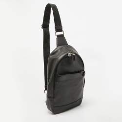 Coach Black Leather and Mesh Charles Sling Backpack