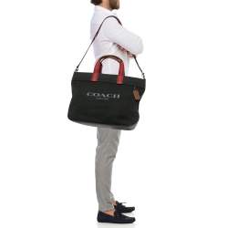 Coach Black/Burgundy Canvas Logo Tote