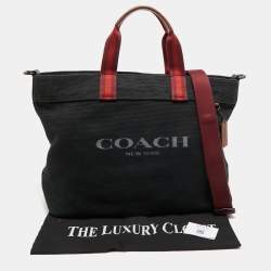 Coach Black/Burgundy Canvas Logo Tote