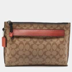 Coach Beige Signature Coated Canvas and Leather Carryall Pouch 