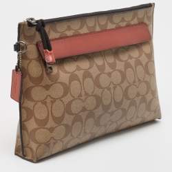 Coach Beige Signature Coated Canvas and Leather Carryall Pouch 