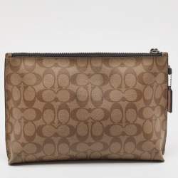 Coach Beige Signature Coated Canvas and Leather Carryall Pouch 